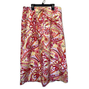 Choices Y2K 100% Linen Midi Skirt‎ Pink Yellow Floral Lagenlook Size Large